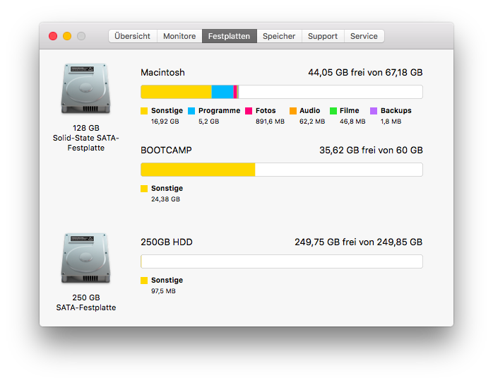 macbook mit SSD und zweiter Festplatte