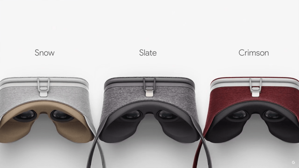 Die FArben der Daydream Brille von Google: Slate, Crimson und Snow