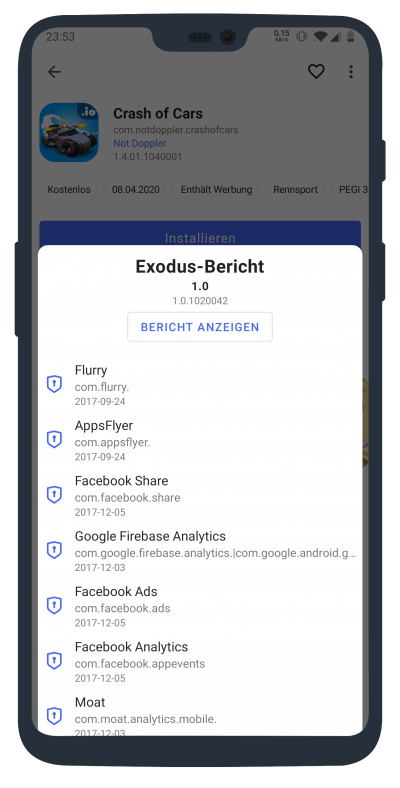 Exodus Bericht für die App "Crash of Cars"